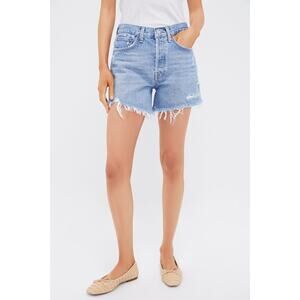 AGOLDE Parker Long Size 26 Light Indigo Denim Shorts Distressed Cutoff